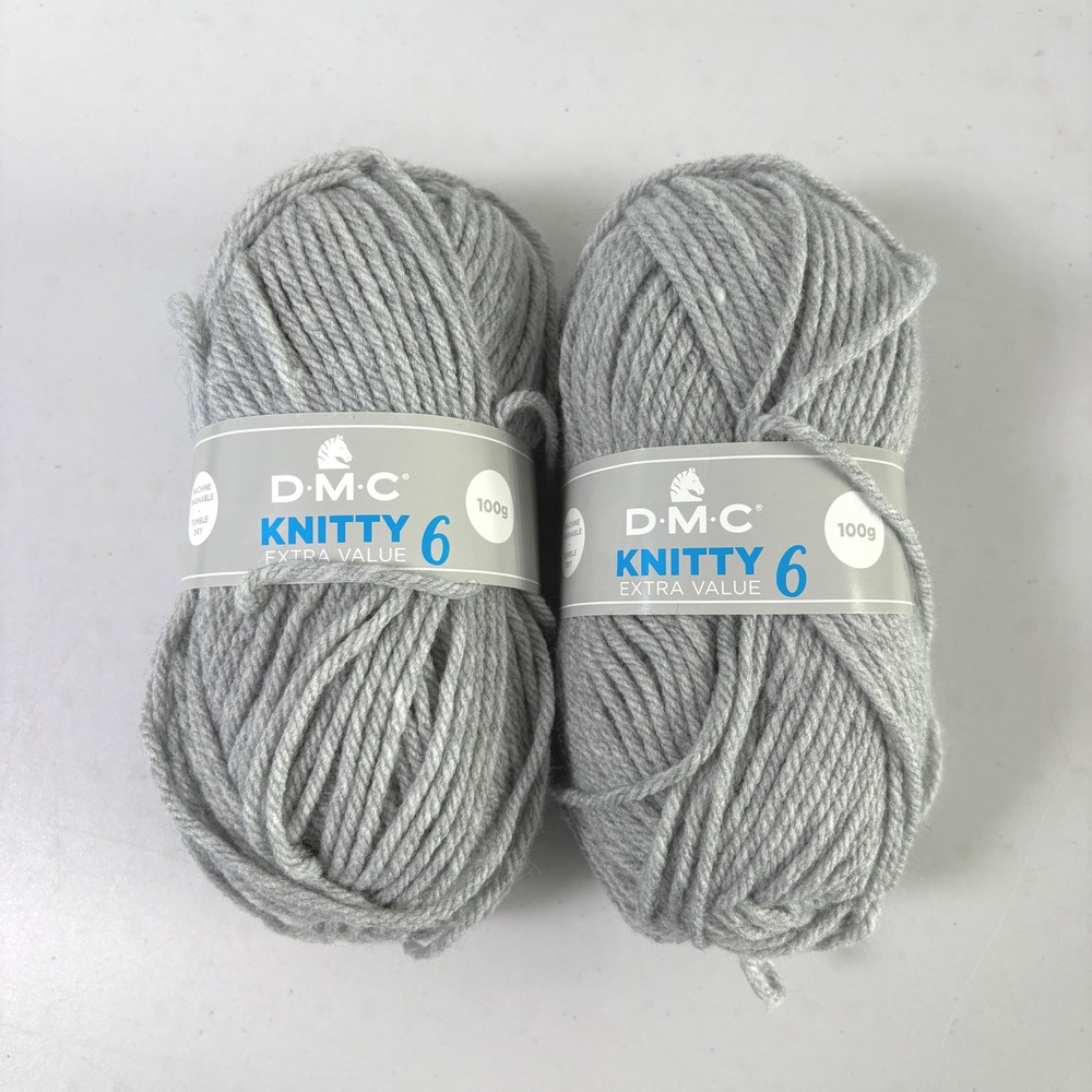 DMC Knitty 6 Yarn 2 Balls Skeins Grey 814 100g 100%‎ Acrylic Chunky Bulky